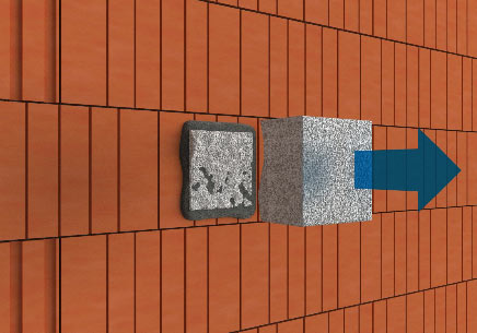 Fig. 2. Test d’adhérence des mortiers colles sur le substrat – le détachement des cubes en polystyrène